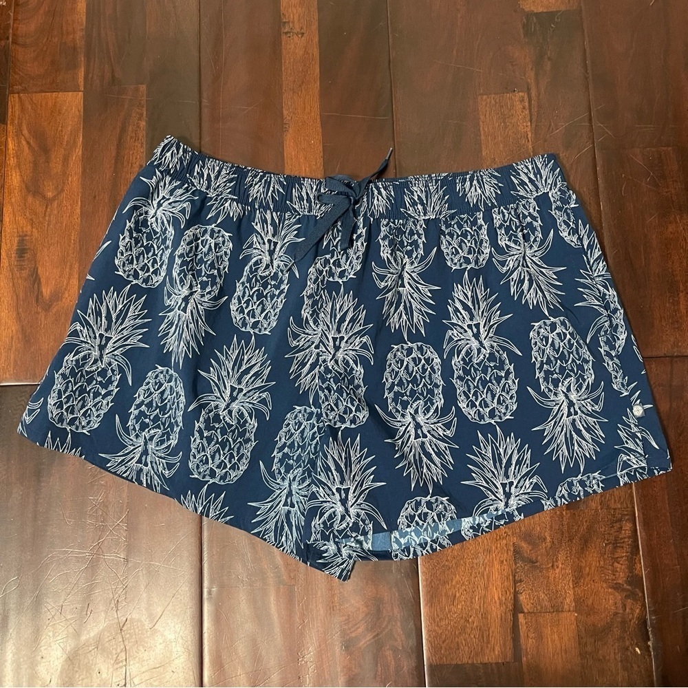 Lauren James Navy Pineapple Print Shorts Pockets Drawstring Size Large Nylon